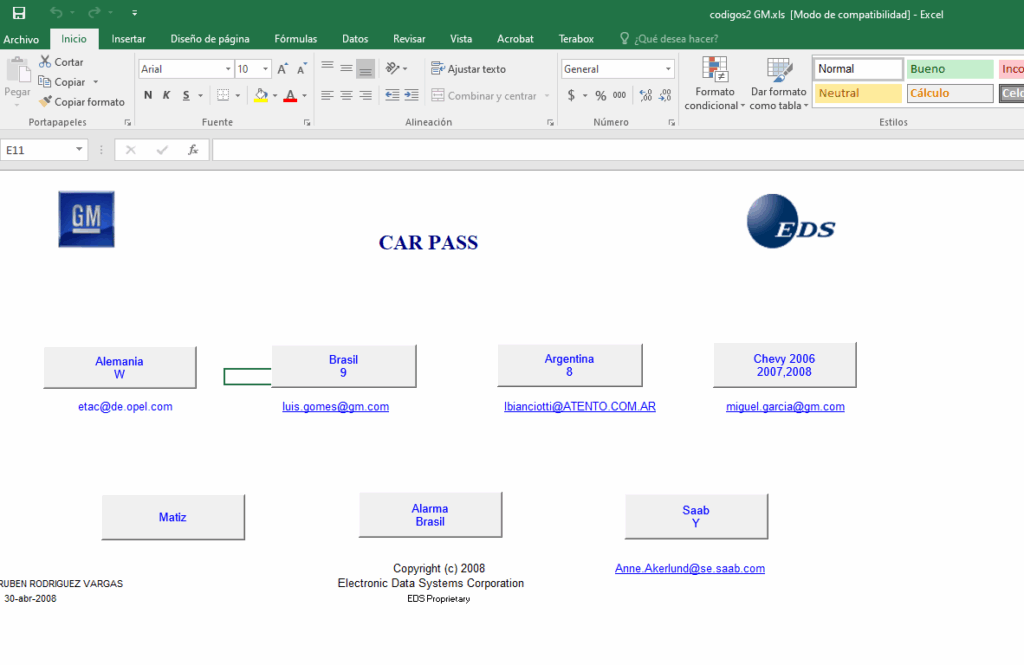 TABLA DE CODIGOS GM PARA LLAVES PERDIDAS