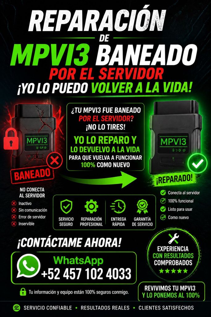 REPARACIÓN REMOTA: Interfaz MPVI 3 HP Tuners (Baneada / Bloqueada por Servidor)