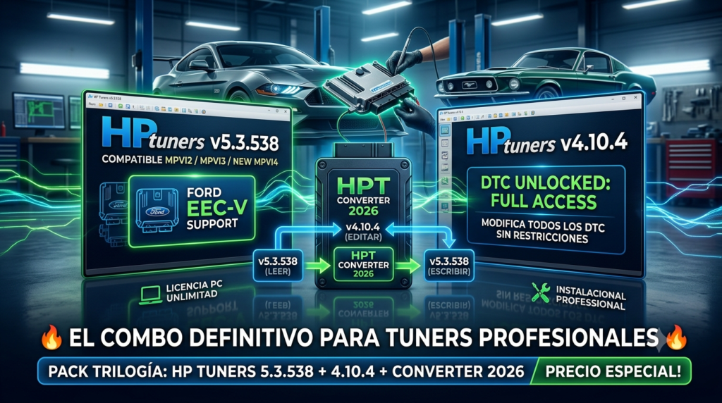 KIT HP TUNERS VER 5.3.538 + 4.10.4 + HPT CONVERTER 2026. licencia Ilimitada.