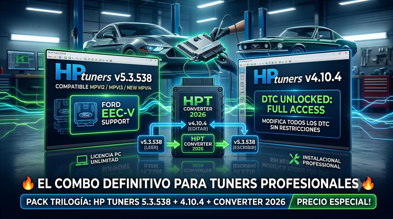 KIT HP TUNERS VER 5.3.538 + 4.10.4 + HPT CONVERTER 2026. licencia Ilimitada.